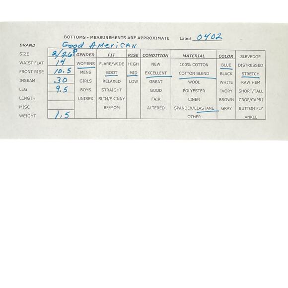 Good American Women's Blue Stretch Mid Rise Cotton Bootcut Jeans Size 2/26 - Picture 10 of 10